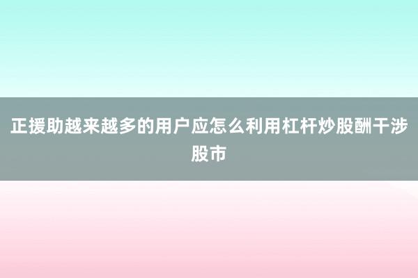 正援助越来越多的用户应怎么利用杠杆炒股酬干涉股市